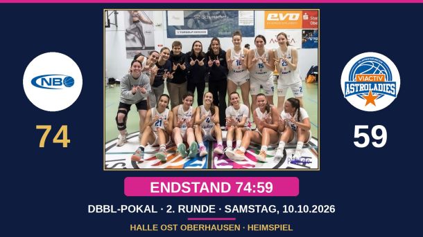 Teamfoto der 1. Damen von New Basket Oberhausen nach dem 74:59 gegen die VfL VIACTIV AstroLadies Bochum im DBBL-Pokal